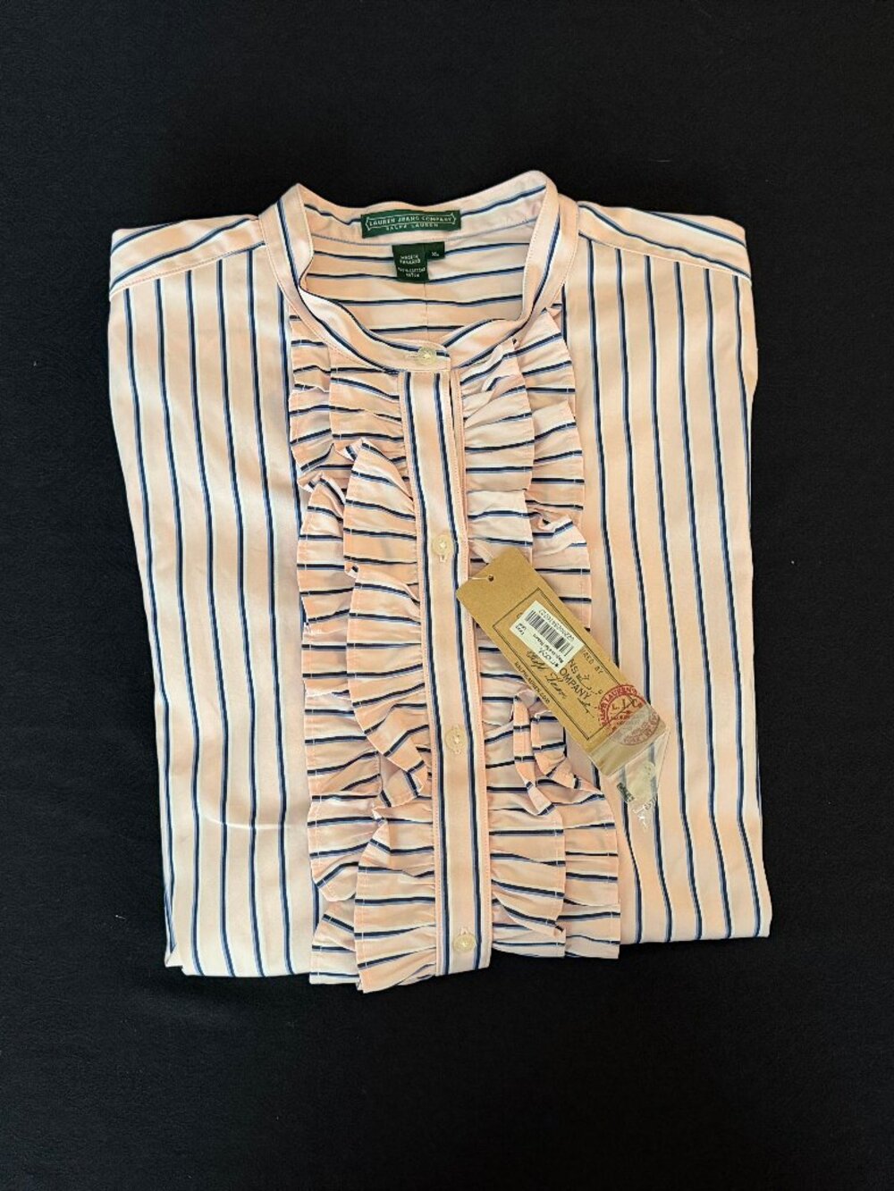 100% Cotton Lauren Jeans Company Pink ruffled button down - XL - NWT